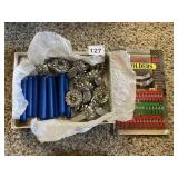 VTG CHRISTMAS CANDLE SET W/ METAL HOLDERS,