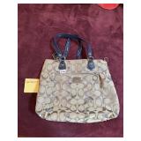 COACH SIGNATURE CANVAS TOTE BAG, BLUE LEATHER