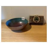 HAMMERED COPPER BOWL W/ TURQUOISE INTERIOR,