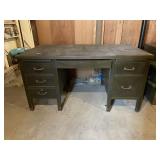 VINTAGE METAL OFFICE DESK, OLIVE GREEN FINISH,