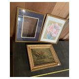 VTG FRAMED ARTWORK, INCLUDES FLORAL PRINT SIGNED