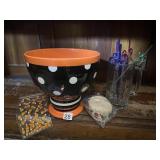 HALLOWEEN SERVING BOWL, BLACK W/ WHITE POLKA