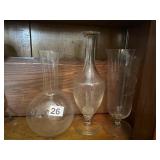 CLEAR GLASS VASES, INCL GLOBE VASE, FOOTED