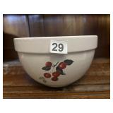 VTG STONEWARE MIXING BOWL, WHITE GLAZE W/ CHERRY