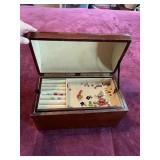 WOODEN JEWELRY CHEST W/ HINGED LID, REMOVABLE