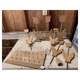WOODEN TULIP GARDEN STAKES (9) AND WOODEN DISPLAY