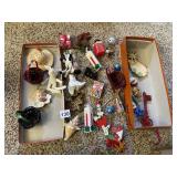 ASSORTED CHRISTMAS ORNAMENTS, MINIATURE BASKETS,