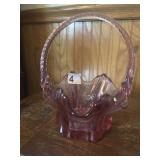 FENTON GLASS BASKET, PINK HOBNAIL-STYLE TWISTED