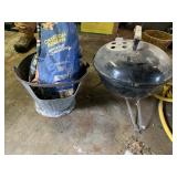 WEBER CHARCOAL GRILL, METAL BUCKET, BAG OF