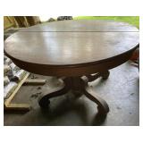 VTG OAK DINING TABLE, ROUND TOP, PEDESTAL BASE W/