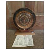 MEXICAN COPPER AZTEC CALENDAR WALL PLAQUE, WOOD