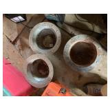 METAL PLANTERS (3), RIVETED RIM DETAIL, CONICAL