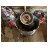 GALVANIZED METAL TUB, LIGHT FIXTURE COMPONENTS,
