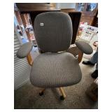 OFFICE CHAIR, UPHOLSTERED SEAT AND BACK, WOODEN