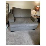 GRAY UPHOLSTERED OVERSIZED ARMCHAIR, SQUARE ARMS,