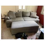 GRAY UPHOLSTERED SOFA AND OTTOMAN 102" X 44"