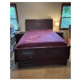 WOOD SLEIGH BED FRAME, DARK STAIN FINISH,