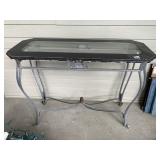 CONSOLE TABLE W/ BLACK WOOD TOP, GLASS INSERT,