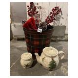 ND HAND PAINTED CHRISTMAS TEAPOT AND SUGAR BOWL,