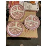 VTG RED WILLOW PATTERN PORCELAIN DIVIDED PLATES