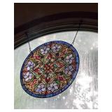 STAINED GLASS HANGING PANEL, CIRCULAR, FLORAL