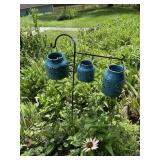 GARDEN LANTERN SET, TURQUOISE GLAZED POTTERY,