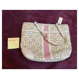 COACH SIGNATURE TOTE BAG, BEIGE AND PINK STRIPE,