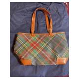 DOONEY & BOURKE TOTE BAG, GREEN TARTAN PLAID
