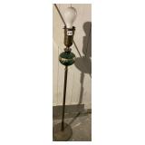 VTG FLOOR LAMP W/ BRASS FINISH, GREEN GLASS