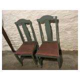 VTG DINING CHAIRS (2), GREEN PAINTED WOOD, RED