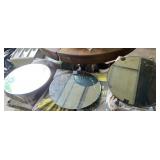 VTG ROUND WALL MIRRORS, ETCHED FLORAL DETAIL,