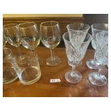 ASSORTED GLASSWARE INCL ETCHED WINE GLASSES (3),