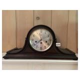 JUNGHANS MANTEL CLOCK, WOOD CASE, BRASS DIAL,