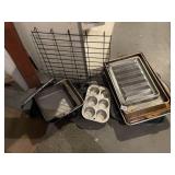 BAKING PANS, MUFFIN TINS, WIRE COOLING RACK.