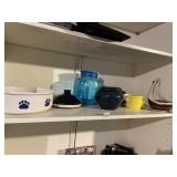 CERAMIC PET BOWL W/ PAW PRINTS, BLUE GLAZED