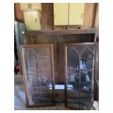VINTAGE WOOD CHINA CABINET, GOTHIC ARCH GLASS