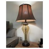 TABLE LAMP W/ AMBER GLASS BODY, BRONZE-TONE BASE,