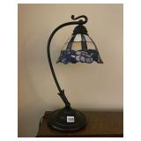 STAINED GLASS TABLE LAMP, FLORAL SHADE,