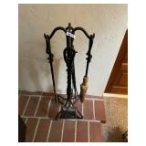 WROUGHT IRON FIREPLACE TOOL SET, INCLUDES STAND,