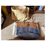 SYDNEY LOVE TOTE BAG, BLUE AND TAN FAUX LEATHER,