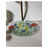 OVAL GLASS SERVING PLATTER, TEXTURED SURFACE,
