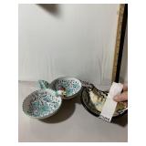 ITALIAN CERAMIC ROOSTER DIVIDED DISH, HAND