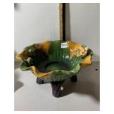 CERAMIC FOOTED BOWL, LILY PAD DESIGN, FROG AND