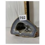 GEODE SLICE W/ PEWTER PROSPECTOR FIGURINE,