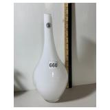 HAND-MADE ART GLASS VASE, OPAQUE WHITE, TEARDROP