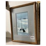 SKATING PALS PRINT, WINTER THEME, FRAMED, SIGNED.