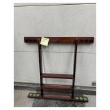 WOODEN WALL-MOUNTED CUE RACK, DARK STAIN FINISH,