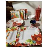MELAMINE DINNERWARE SET, FLORAL PATTERN, SQUARE