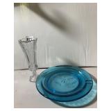 CLEAR GLASS VASE, PRESSED GLASS ASHTRAY, EAGLE
