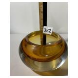 ART GLASS BOWL, AMBER AND CLEAR GLASS, ROUND